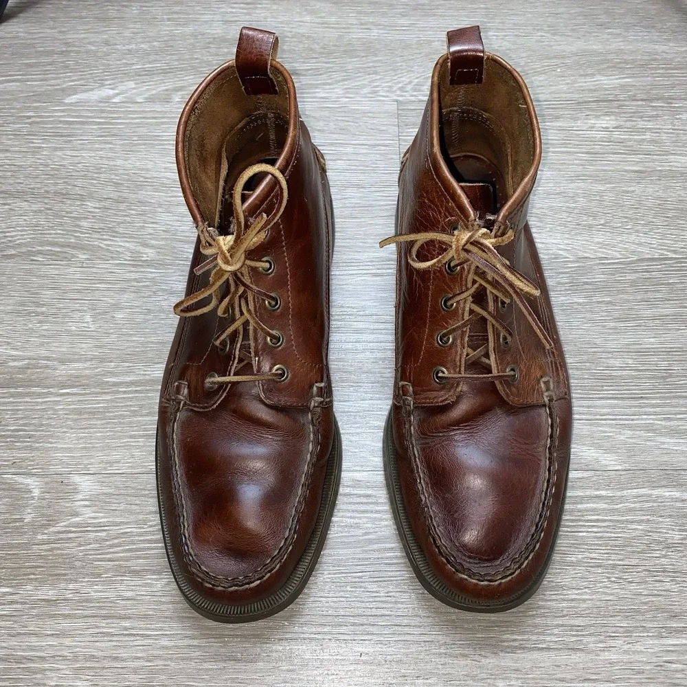 Vintage Sebago Dock Side Leather Moccasin Boots Men's 11 M Brown USA Heritage